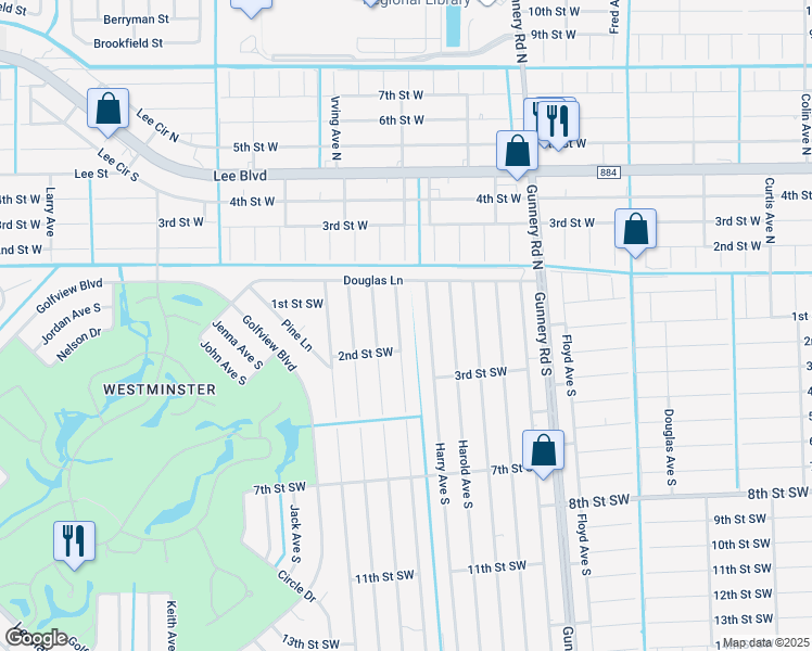 map of restaurants, bars, coffee shops, grocery stores, and more near 121 Hightower Avenue South in Lehigh Acres
