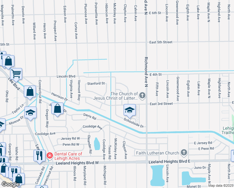 map of restaurants, bars, coffee shops, grocery stores, and more near 310 Schoolside Drive in Lehigh Acres
