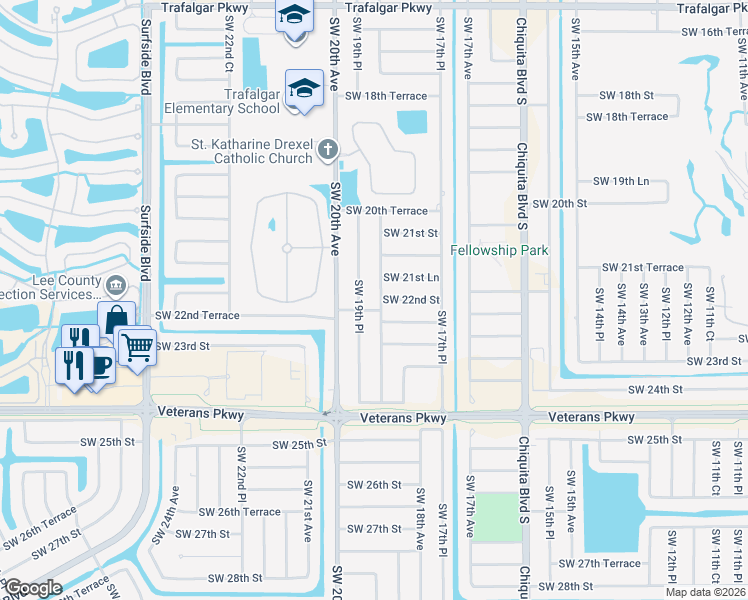map of restaurants, bars, coffee shops, grocery stores, and more near 2205 Southwest 19th Place in Cape Coral