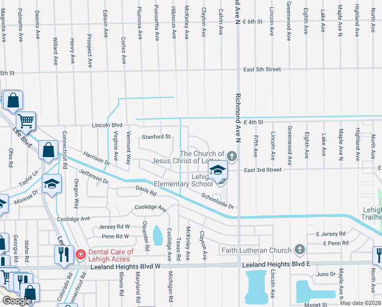 map of restaurants, bars, coffee shops, grocery stores, and more near 310 Schoolside Drive in Lehigh Acres