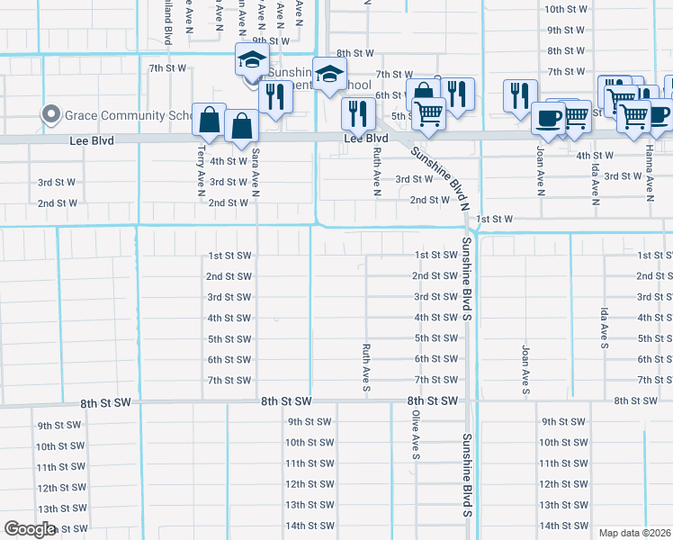 map of restaurants, bars, coffee shops, grocery stores, and more near 3310 2nd Street Southwest in Lehigh Acres
