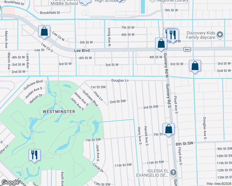 map of restaurants, bars, coffee shops, grocery stores, and more near 121 Ichabod Avenue in Lehigh Acres
