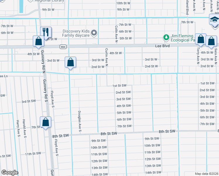 map of restaurants, bars, coffee shops, grocery stores, and more near 4005 1st Street Southwest in Lehigh Acres