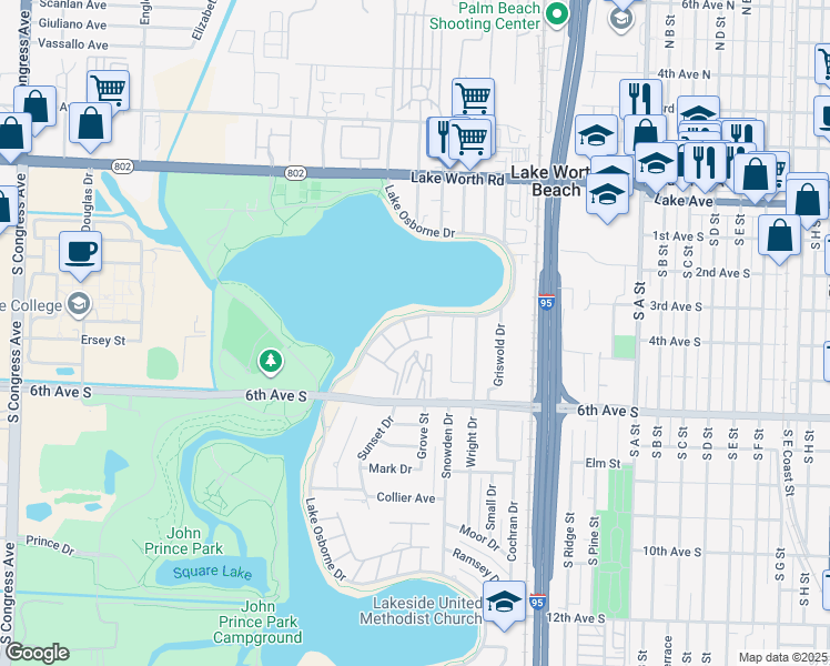 map of restaurants, bars, coffee shops, grocery stores, and more near 2102 Lake Osborne Drive in Lake Worth