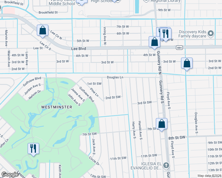 map of restaurants, bars, coffee shops, grocery stores, and more near 121 Ichabod Avenue in Lehigh Acres