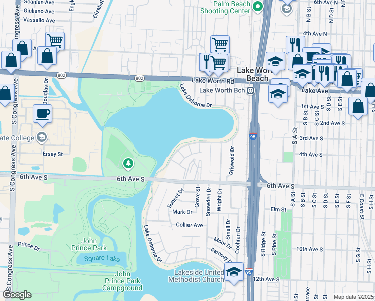 map of restaurants, bars, coffee shops, grocery stores, and more near 2102 Lake Osborne Drive in Lake Worth