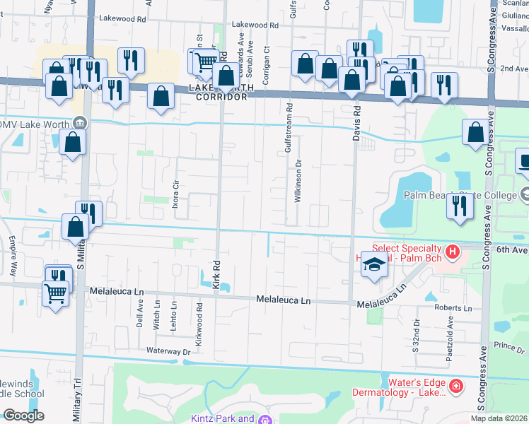 map of restaurants, bars, coffee shops, grocery stores, and more near 4424 Foss Road in Lake Worth