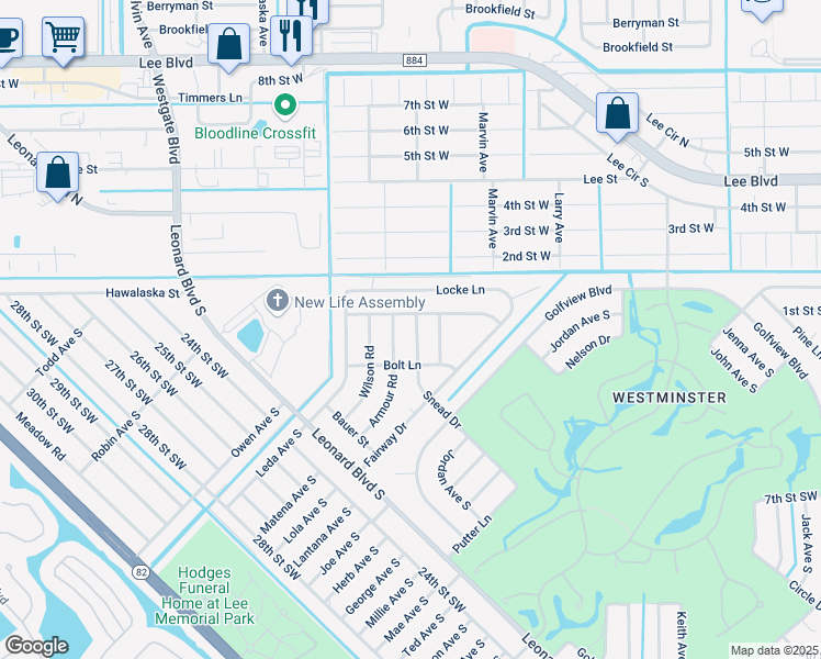 map of restaurants, bars, coffee shops, grocery stores, and more near 2120 Snead Drive in Lehigh Acres