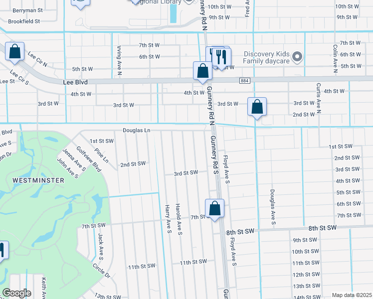 map of restaurants, bars, coffee shops, grocery stores, and more near 118 Gordon Avenue South in Lehigh Acres