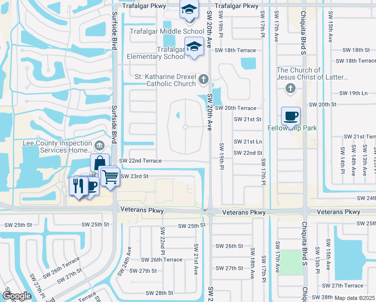 map of restaurants, bars, coffee shops, grocery stores, and more near 2238 Cape Heather Circle in Cape Coral