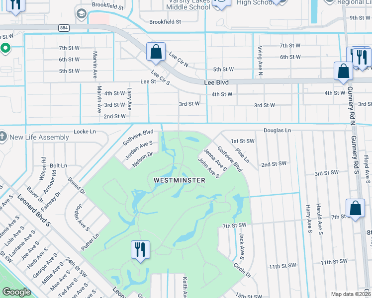 map of restaurants, bars, coffee shops, grocery stores, and more near 2069 Berkley Way in Lehigh Acres