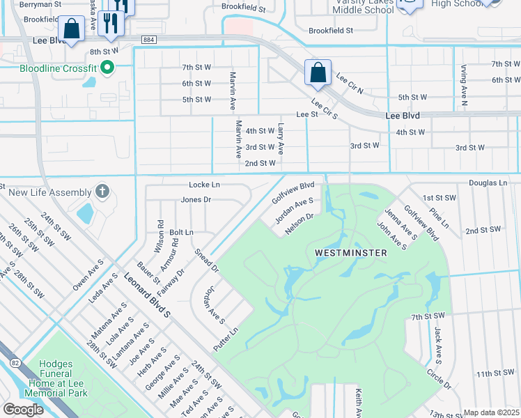 map of restaurants, bars, coffee shops, grocery stores, and more near 4822 Golfview Boulevard in Lehigh Acres