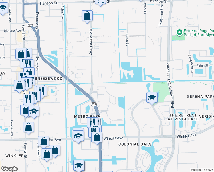 map of restaurants, bars, coffee shops, grocery stores, and more near 3638 Pine Oak Circle in Fort Myers