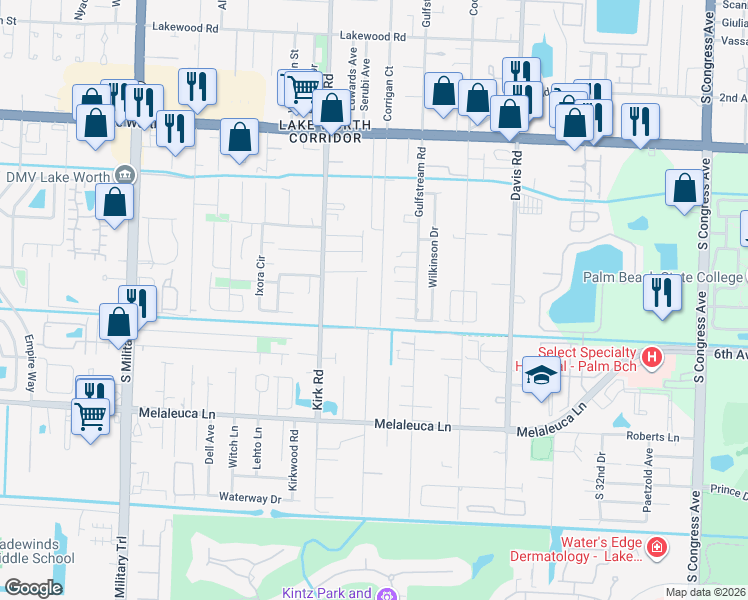 map of restaurants, bars, coffee shops, grocery stores, and more near 4424 Foss Road in Lake Worth