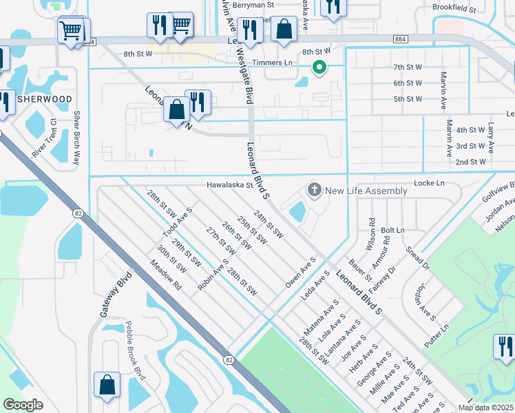 map of restaurants, bars, coffee shops, grocery stores, and more near 5210 24th Street Southwest in Lehigh Acres