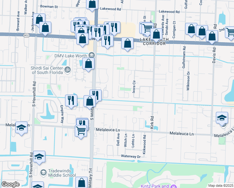 map of restaurants, bars, coffee shops, grocery stores, and more near 4498 Flows Way in Lake Worth