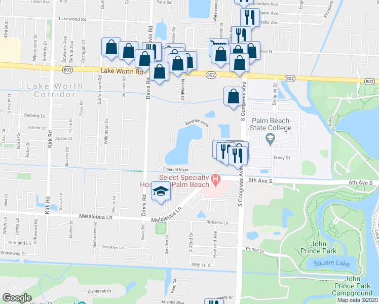 map of restaurants, bars, coffee shops, grocery stores, and more near 4108 Emerald Vista in Lake Worth