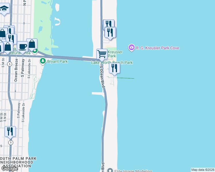 map of restaurants, bars, coffee shops, grocery stores, and more near 3550 South Ocean Boulevard in Palm Beach