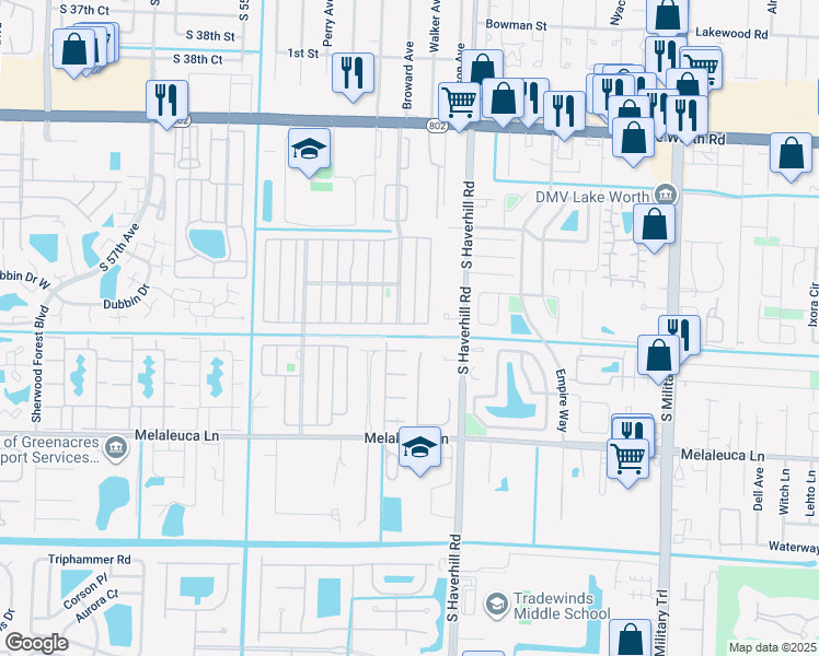 map of restaurants, bars, coffee shops, grocery stores, and more near 5128 Erika Place in Lake Worth
