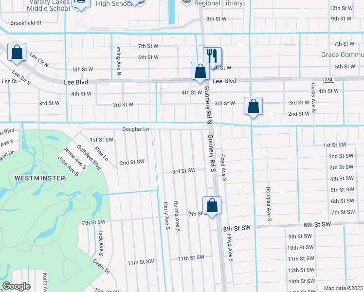 map of restaurants, bars, coffee shops, grocery stores, and more near 118 Gordon Avenue South in Lehigh Acres
