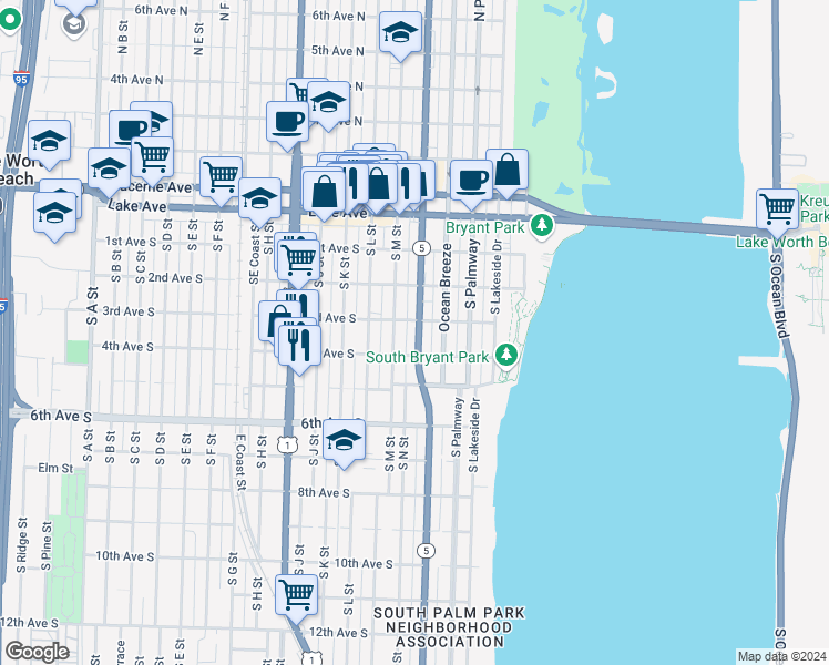 map of restaurants, bars, coffee shops, grocery stores, and more near 311 Federal Highway in Lake Worth