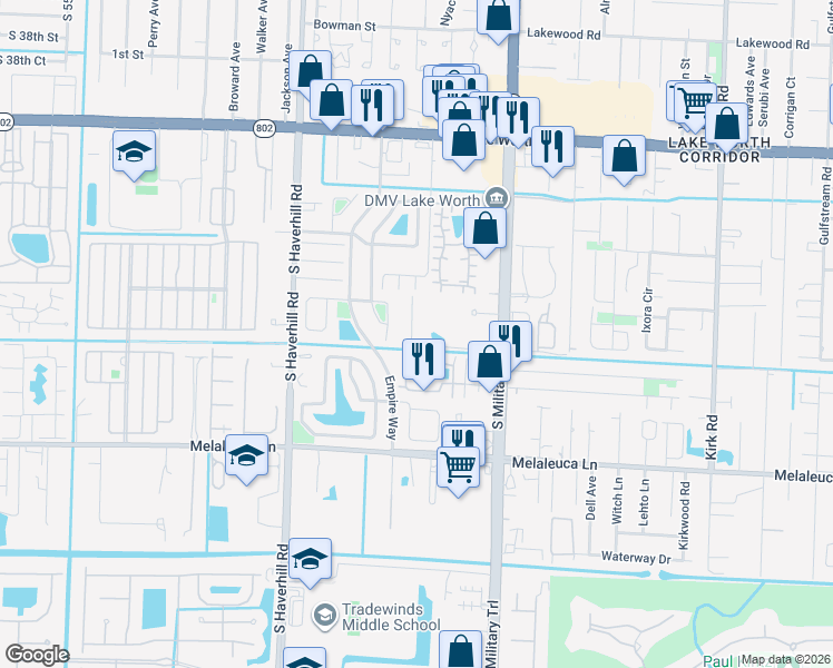 map of restaurants, bars, coffee shops, grocery stores, and more near 4476 47th Avenue South in Lake Worth