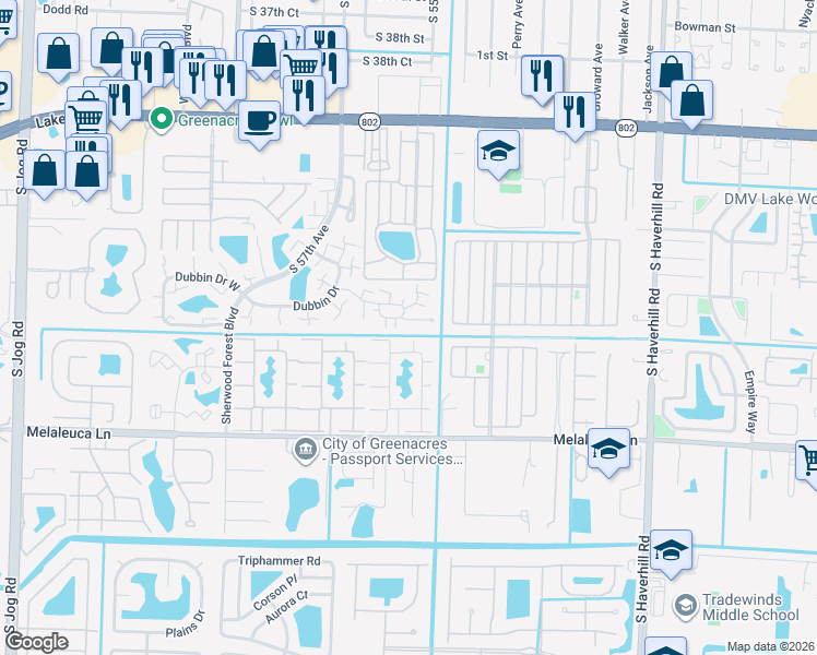 map of restaurants, bars, coffee shops, grocery stores, and more near 1025 10th Lane in Greenacres