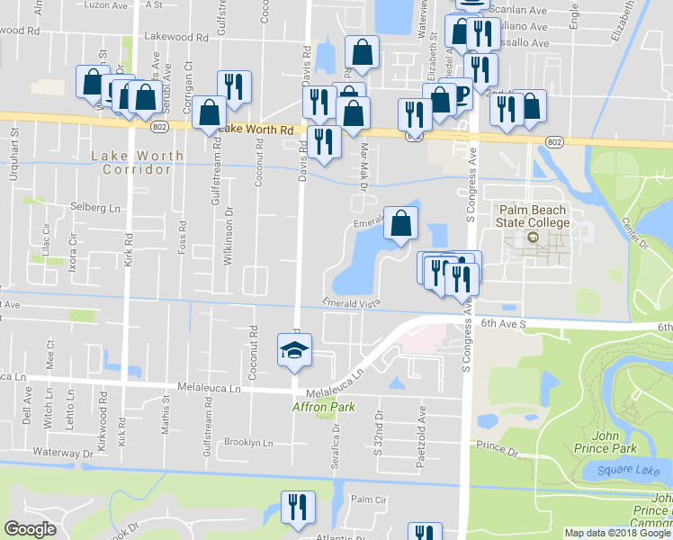 map of restaurants, bars, coffee shops, grocery stores, and more near 4364 Emerald Vista in Lake Worth