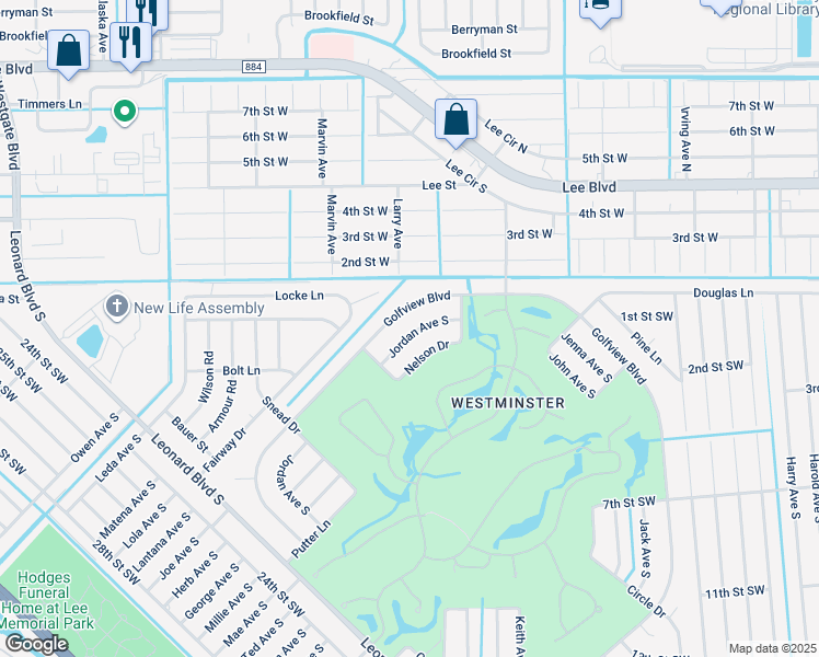 map of restaurants, bars, coffee shops, grocery stores, and more near 4794 Jordan Avenue South in Lehigh Acres