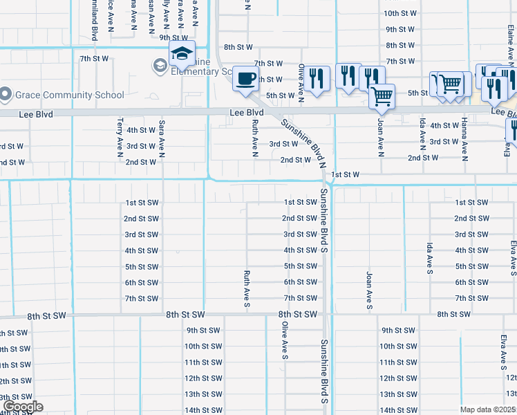 map of restaurants, bars, coffee shops, grocery stores, and more near 3218 2nd Street Southwest in Lehigh Acres