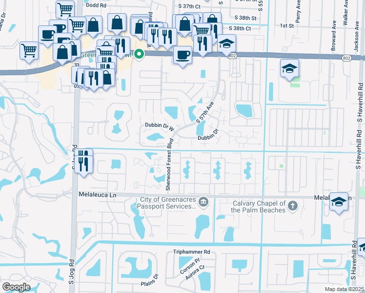 map of restaurants, bars, coffee shops, grocery stores, and more near 1910 19th Lane in Greenacres