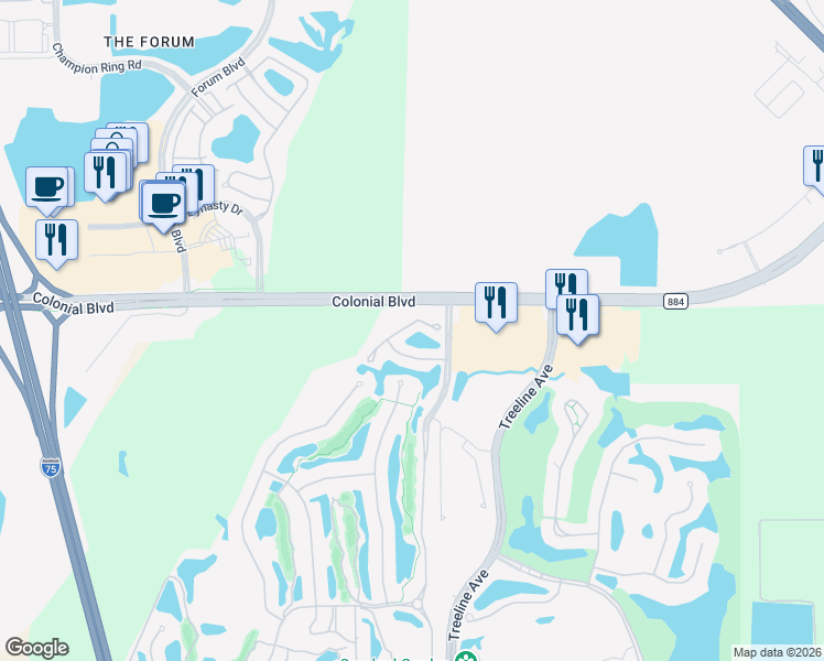map of restaurants, bars, coffee shops, grocery stores, and more near 9035 Triangle Palms Lane in Fort Myers