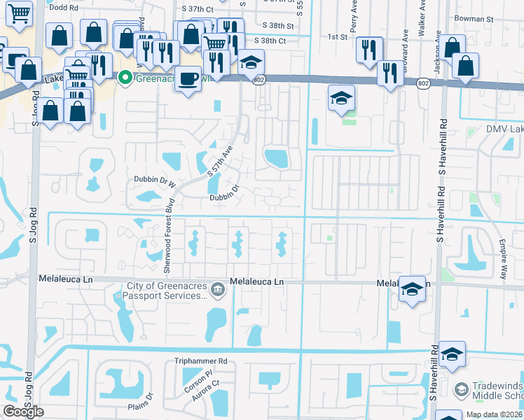 map of restaurants, bars, coffee shops, grocery stores, and more near 1407 14th Lane in Greenacres