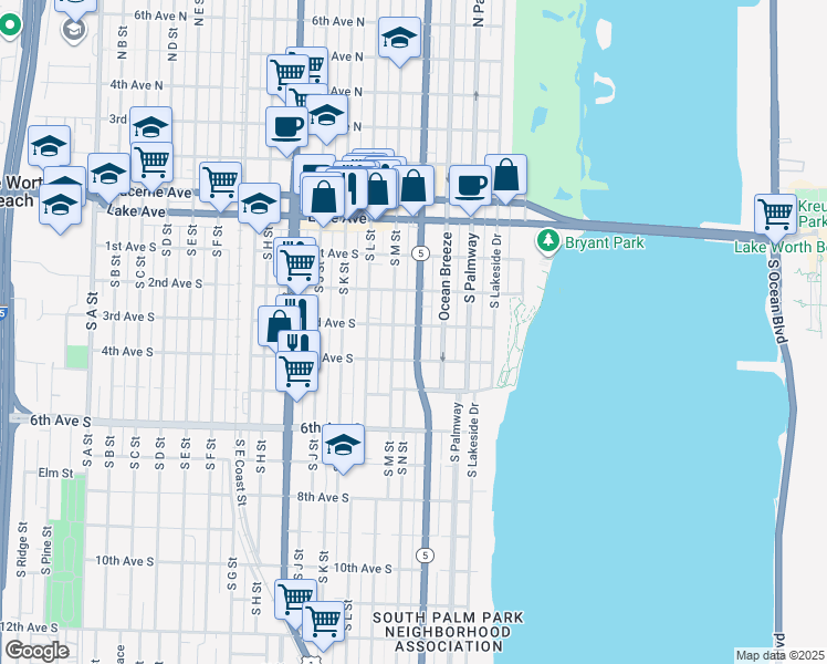 map of restaurants, bars, coffee shops, grocery stores, and more near 313 Ocean Breeze in Lake Worth