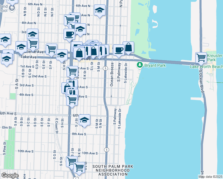 map of restaurants, bars, coffee shops, grocery stores, and more near 313 Ocean Breeze in Lake Worth