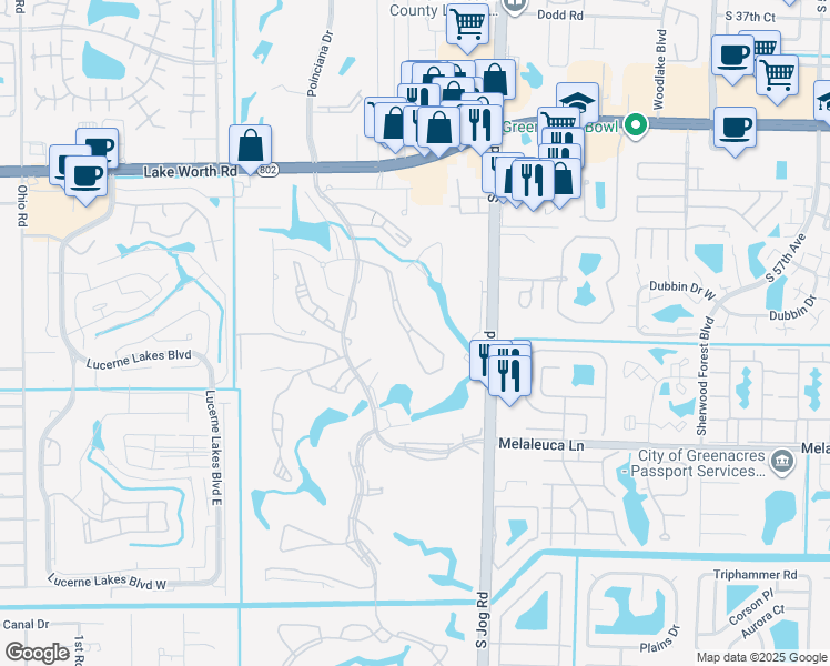 map of restaurants, bars, coffee shops, grocery stores, and more near 4250 Deste Court in Lake Worth