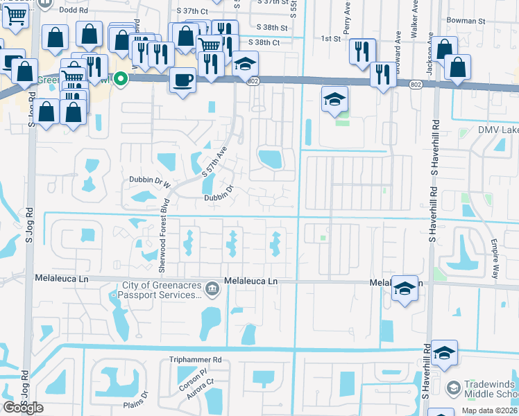 map of restaurants, bars, coffee shops, grocery stores, and more near 1407 14th Lane in Greenacres