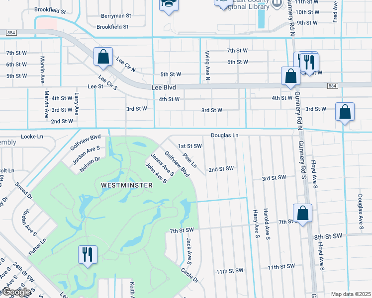 map of restaurants, bars, coffee shops, grocery stores, and more near 4717 1st Street Southwest in Lehigh Acres