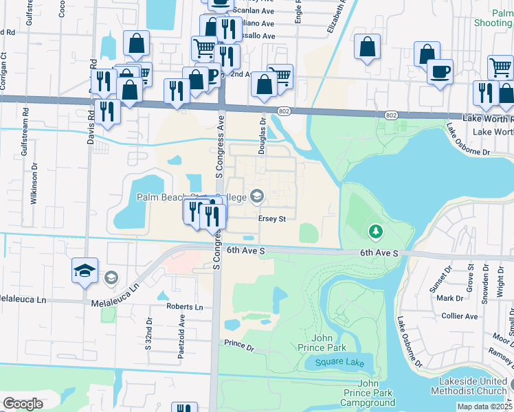 map of restaurants, bars, coffee shops, grocery stores, and more near 4200 South Congress Avenue in Lake Worth Beach