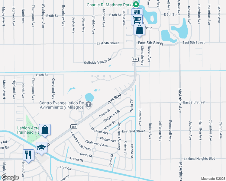 map of restaurants, bars, coffee shops, grocery stores, and more near 331 Joel Boulevard in Lehigh Acres