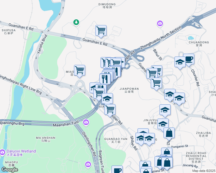 map of restaurants, bars, coffee shops, grocery stores, and more near in Guiyang