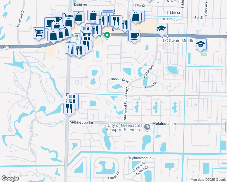 map of restaurants, bars, coffee shops, grocery stores, and more near 2710 27th Lane in Greenacres