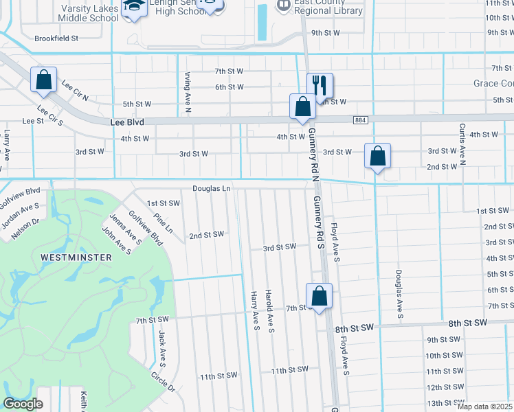 map of restaurants, bars, coffee shops, grocery stores, and more near 108 Harold Avenue South in Lehigh Acres