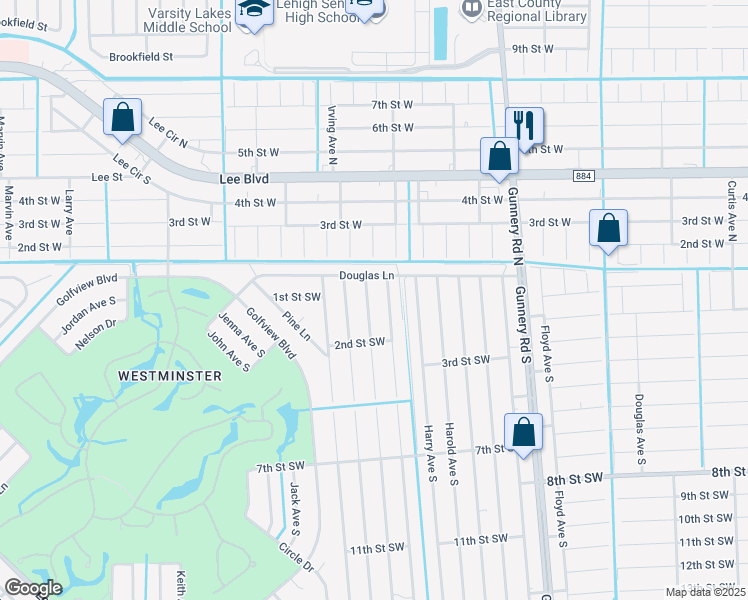 map of restaurants, bars, coffee shops, grocery stores, and more near 109 Homer Avenue South in Lehigh Acres