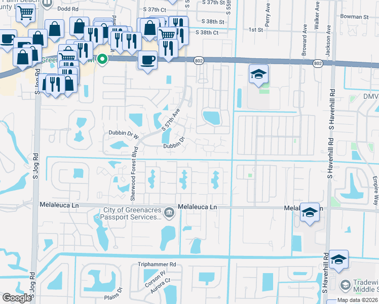 map of restaurants, bars, coffee shops, grocery stores, and more near 245 Pine High Occupancy Vehicle Circle in Greenacres
