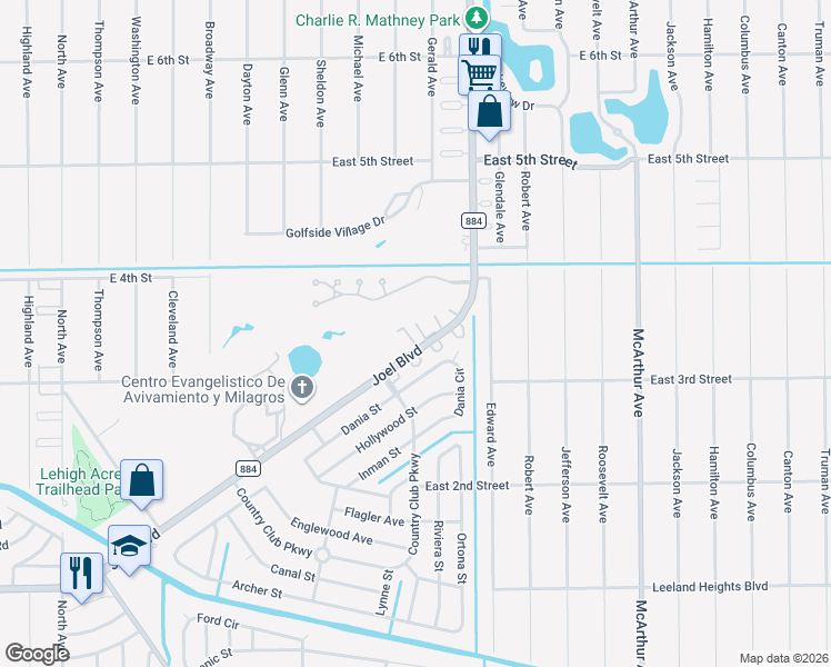 map of restaurants, bars, coffee shops, grocery stores, and more near 358 Easton Court in Lehigh Acres