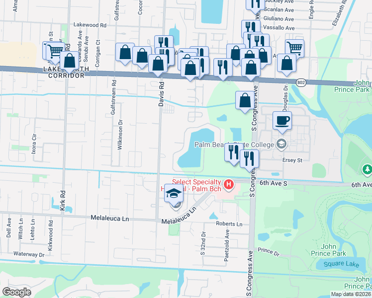 map of restaurants, bars, coffee shops, grocery stores, and more near 4364 Emerald Vista in Lake Worth