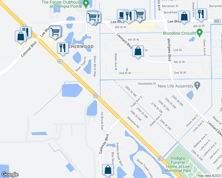 map of restaurants, bars, coffee shops, grocery stores, and more near 5348 30th Street Southwest in Lehigh Acres