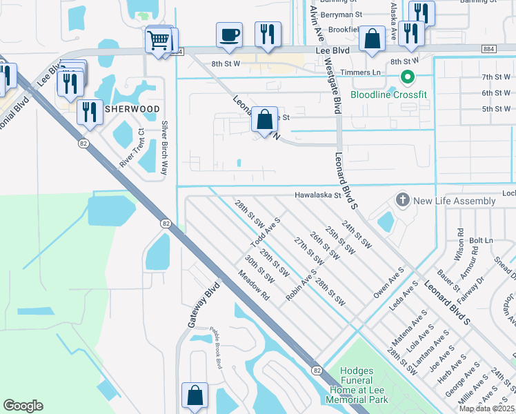 map of restaurants, bars, coffee shops, grocery stores, and more near 5317 27th Street Southwest in Lehigh Acres