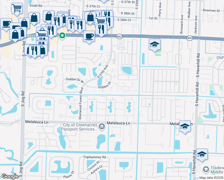 map of restaurants, bars, coffee shops, grocery stores, and more near 1618 16th Lane in Greenacres
